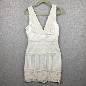 Forever 21 Dress Womens Large White Lace Bodycon Sleeveless Deep V Mini Party